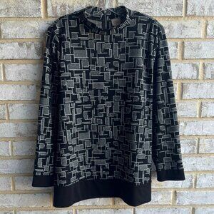 Chico's Easywear Long Sleeve Back Zip Mock Neck Geo Sweater Women's Size 2 (L)